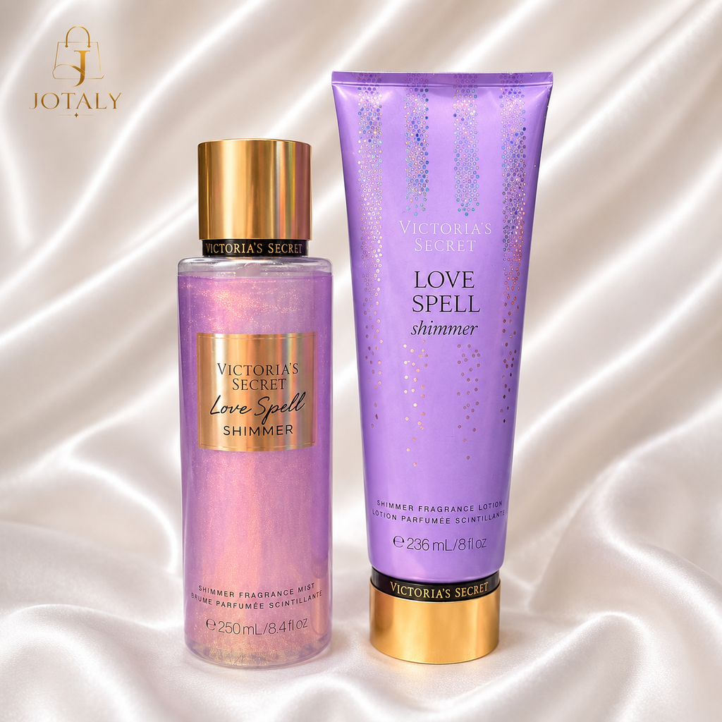 Kit Victoria’s Secret Love Spell Shimmer – Body Splash 250ml + Loção Corporal 236ml