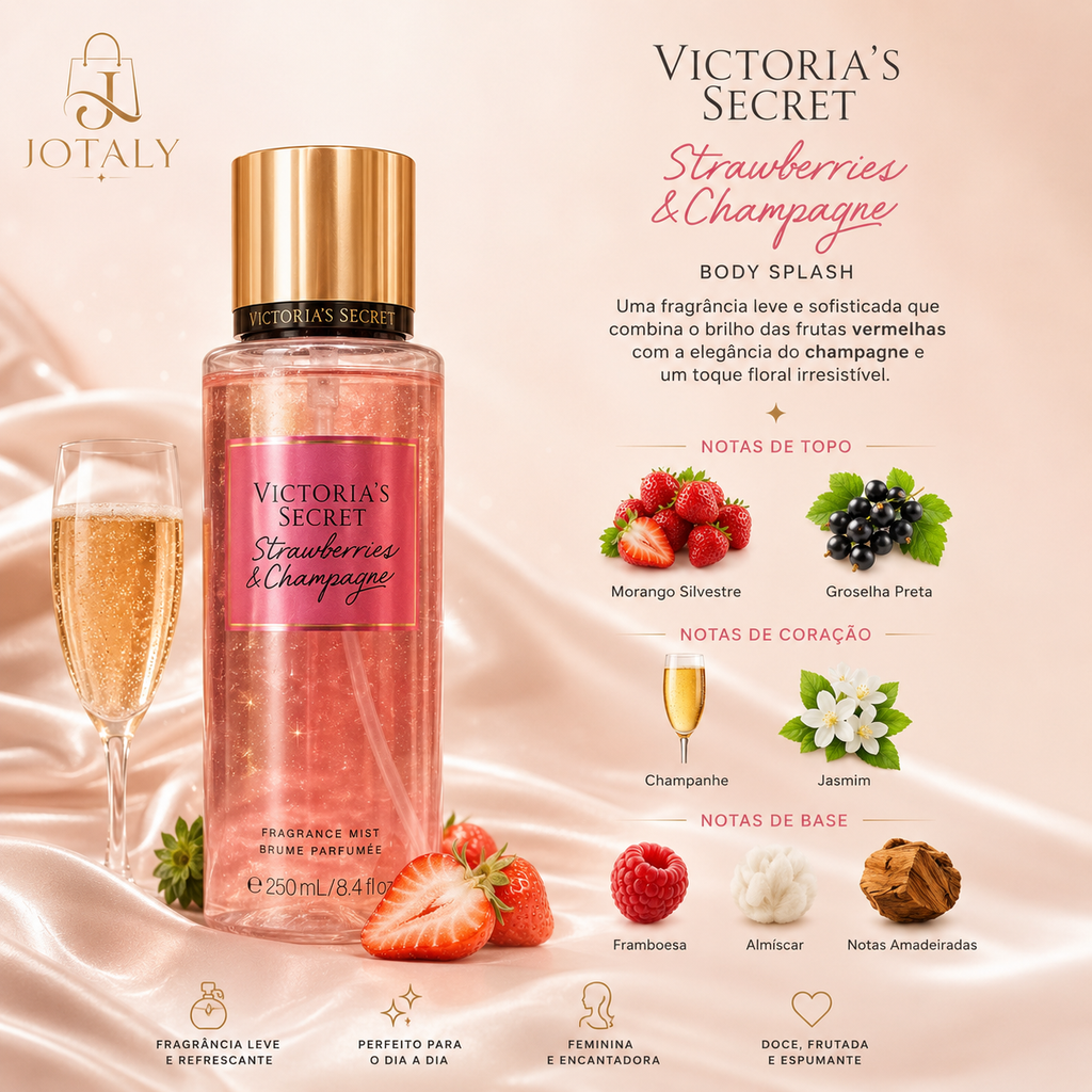 Kit Victoria’s Secret Strawberries & Champagne – Body Splash 250ml + Loção Corporal 236ml