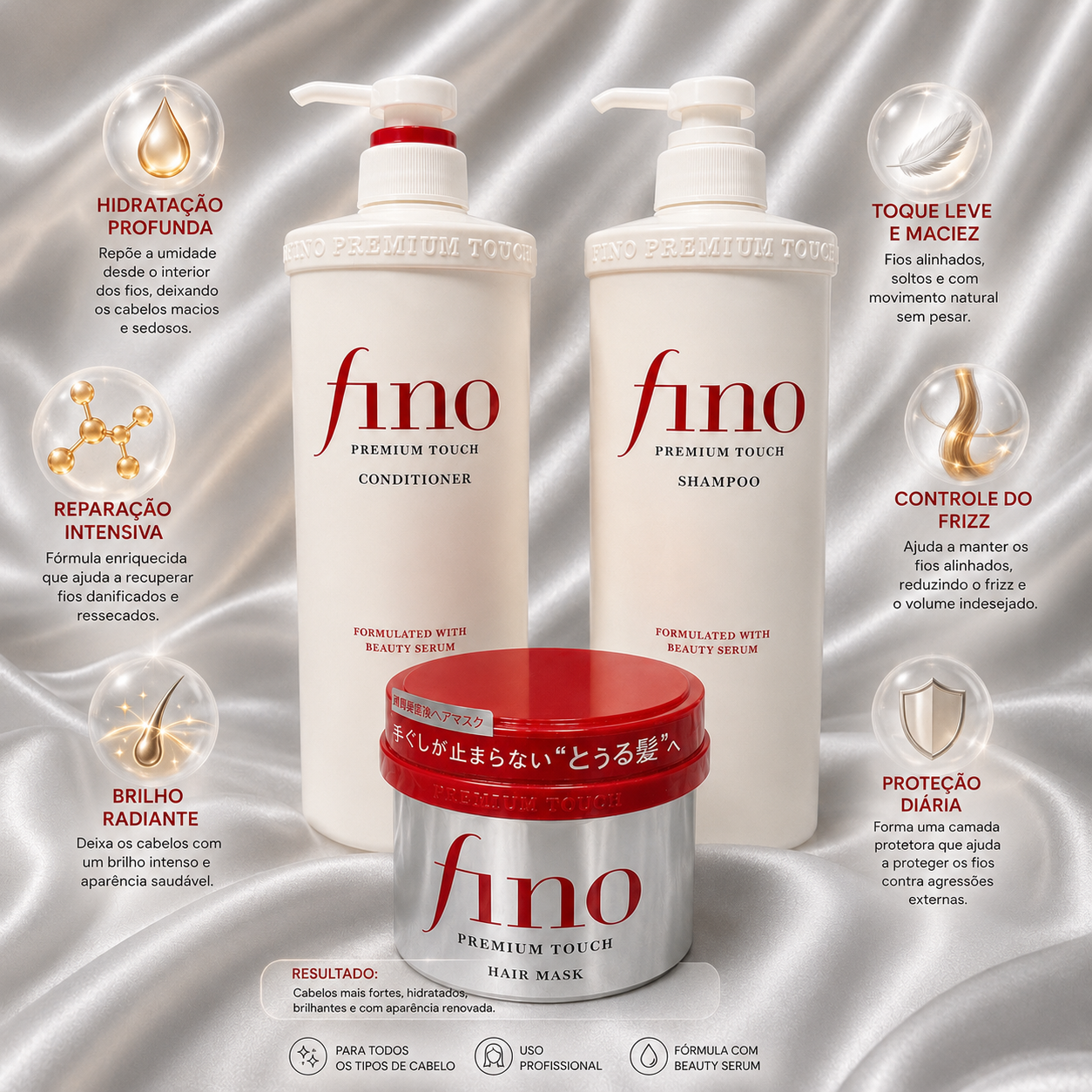 Kit Fino Premium Touch – Shampoo + Condicionador + Hair Mask