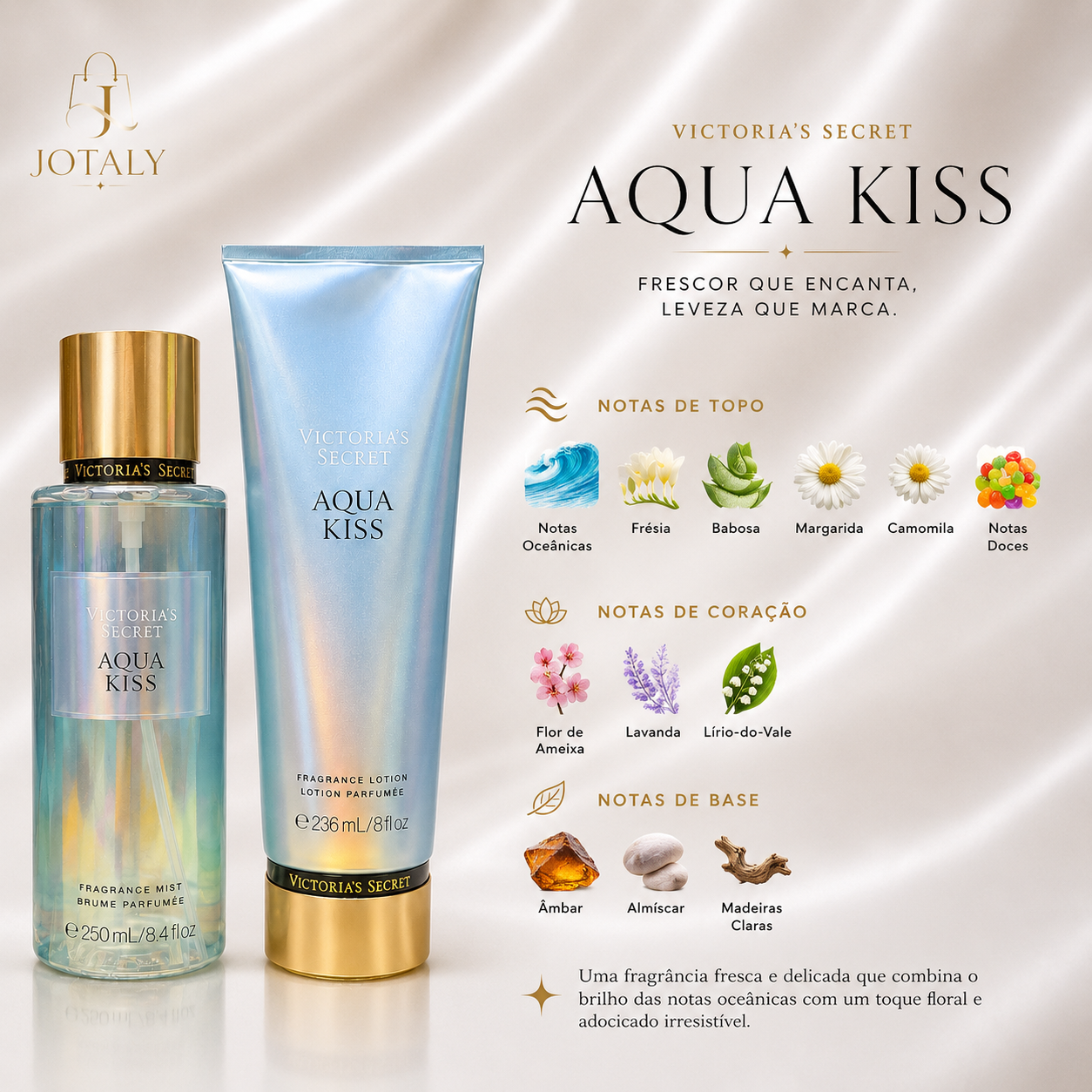 Kit Victoria’s Secret Aqua Kiss – Body Splash 250ml + Loção Corporal 236ml