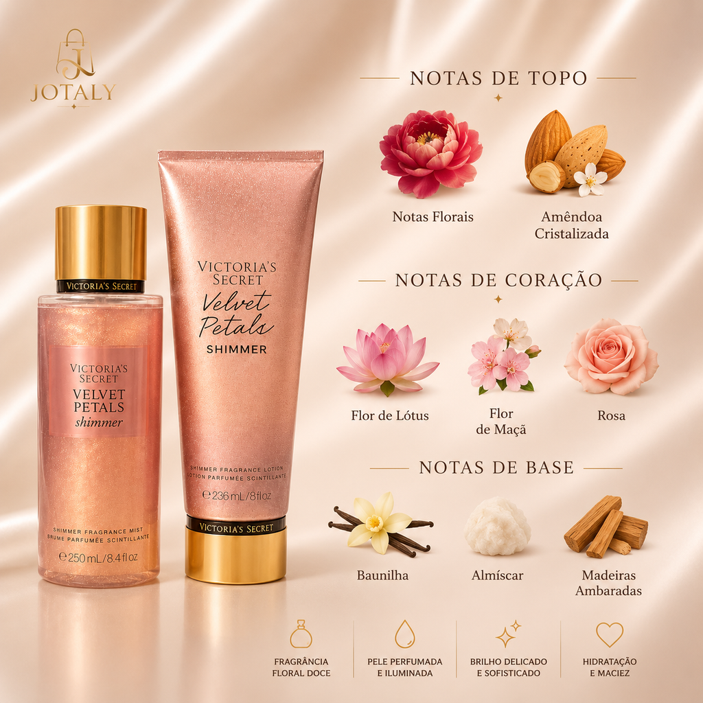 Kit Victoria’s Secret Velvet Petals Shimmer – Body Splash 250ml + Loção Corporal 236ml