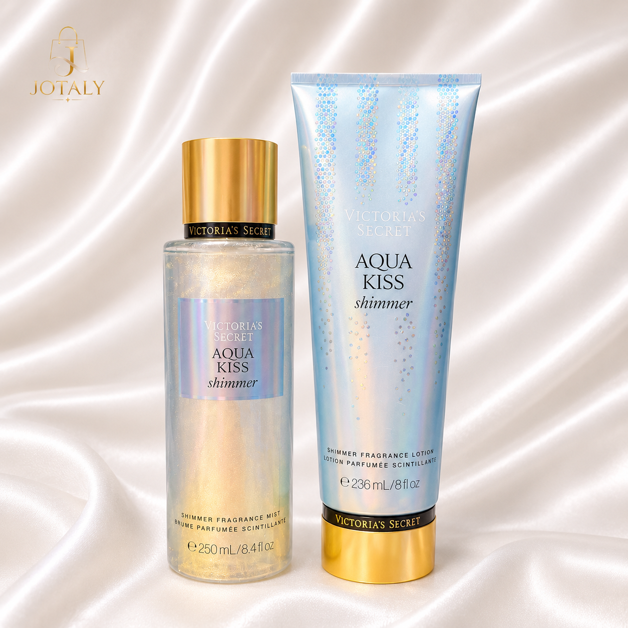 Kit Victoria’s Secret Aqua Kiss Shimmer – Body Splash 250ml + Loção Corporal 236ml