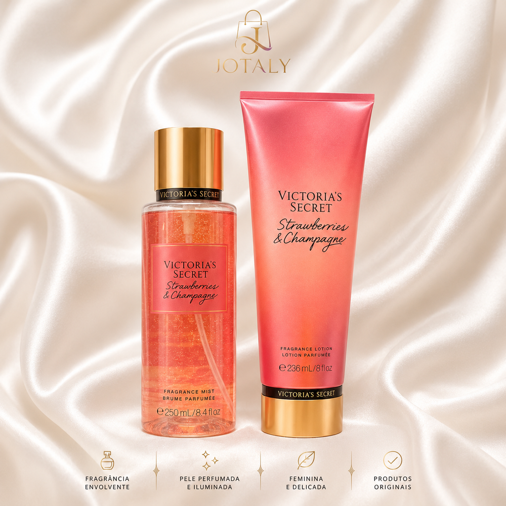 Kit Victoria’s Secret Strawberries & Champagne – Body Splash 250ml + Loção Corporal 236ml