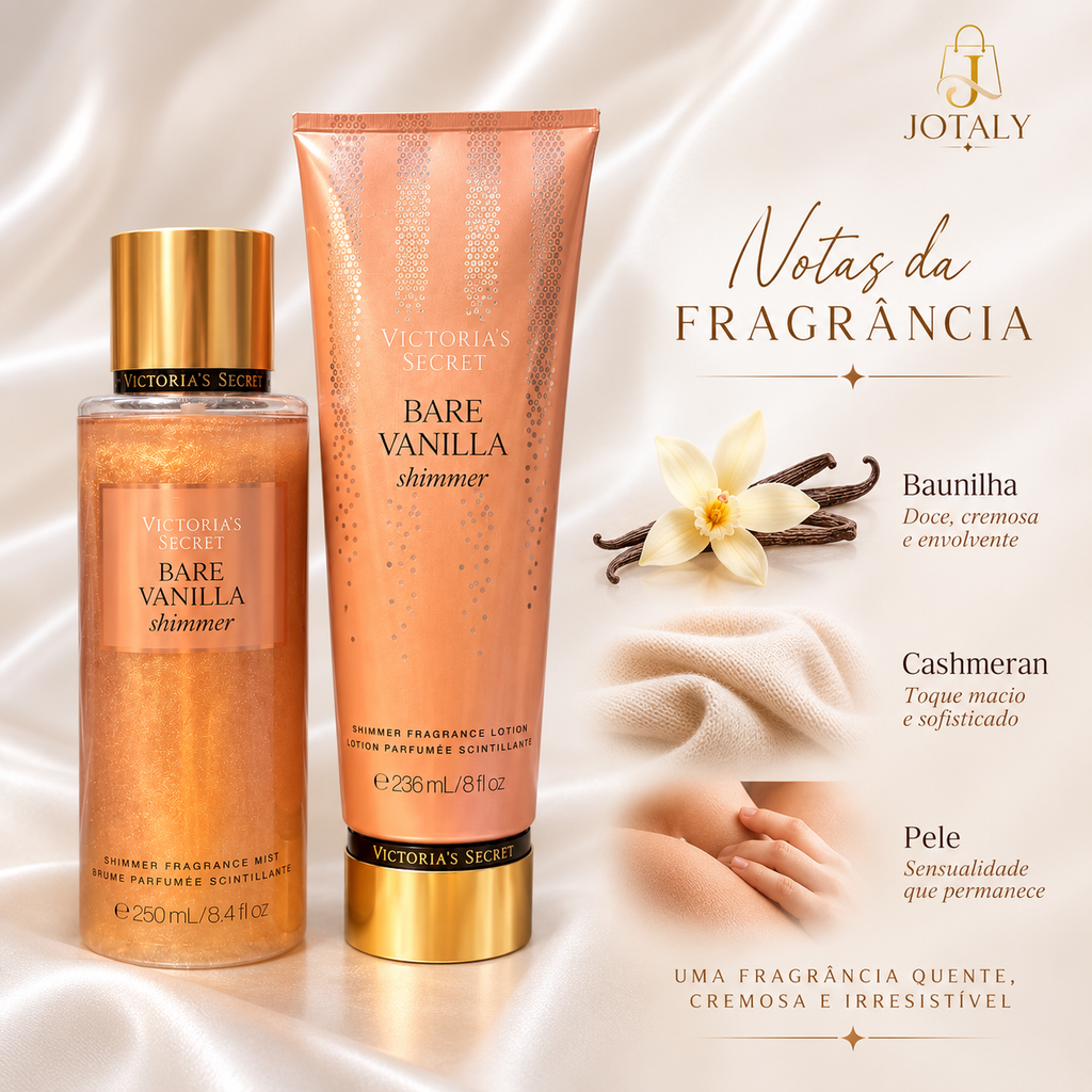 Kit Victoria’s Secret Bare Vanilla Shimmer – Body Splash 250ml + Loção Corporal 236ml
